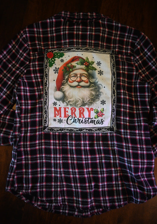 Upcycled Art Flannel Santa Shirt - One of a Kind!