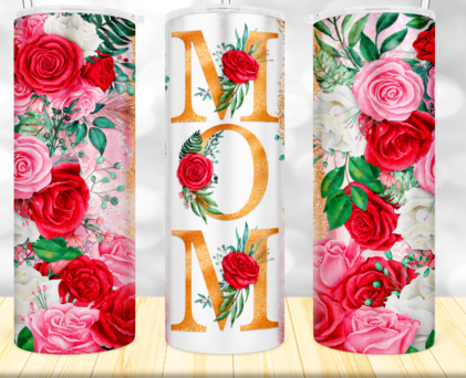 Mom Red and Pink Floral - 20 oz. Tumbler